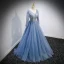 Chic / Belle Bleu Ciel Glitter Perlage Paillettes Robe De Bal 2022 Robe Boule V-Cou Manches Longues Dos Nu Longue Robe De Ceremonie