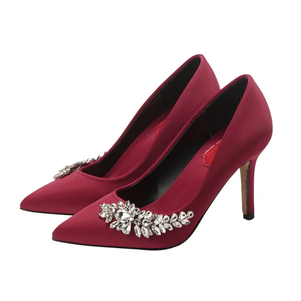Chic / Beautiful Ivory Rhinestone Wedding Shoes 2022 9 cm Stiletto Heels Pointed Toe Wedding Pumps High Heels