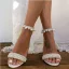 Sexy White Pearl Rhinestone Wedding Shoes 2022 Ankle Strap 8 cm Stiletto Heels Open / Peep Toe Wedding Sandals High Heels