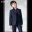 Fashion Navy Blue Long Sleeve Boys Wedding Suits 2022 Coat Pants Shirt Tie Vest Wedding