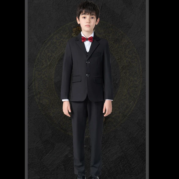 Fashion Black Long Sleeve Boys Wedding Suits 2022 Wedding Coat Pants Shirt Vest