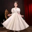Modest / Simple Clover Green Satin Birthday Flower Girl Dresses 2022 Ball Gown V-Neck Puffy Short Sleeve Backless Floor-Length / Long Flower Girl Dresses