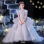 Classy Sky Blue Cascading Ruffles Flower Girl Dresses 2022 Ball Gown Scoop Neck Beading Sequins Short Sleeve Backless Court Train Flower Girl Dresses