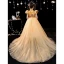 Style Chinois Jaune Impression Anniversaire Robe Ceremonie Fille 2022 Robe Boule Col Haut Gonflée Manches Courtes Tribunal Train Robe Ceremonie Fille