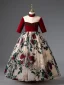 Elegant Burgundy Birthday Flower Girl Dresses 2022 Ball Gown High Neck Beading Tassel Lace Flower 1/2 Sleeves Backless Floor-Length / Long Flower Girl Dresses