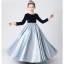 Vintage / Retro Navy Blue Suede Satin Birthday Flower Girl Dresses 2022 A-Line / Princess Scoop Neck Long Sleeve Floor-Length / Long Flower Girl Dresses