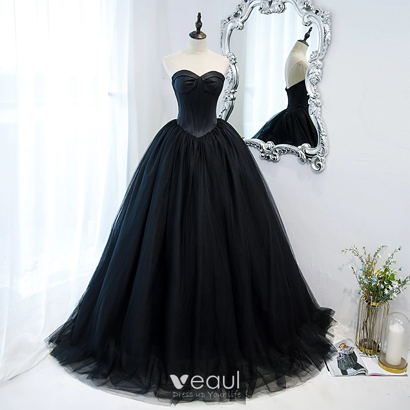 Buy Elegant Round Neck Black Lace Sleeveless Tulle Long Ball Gown  Floor-length Prom Dresses WK213 Online – Wikiprom