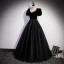 Elegant Black Suede Prom Dresses 2022 A-Line / Princess Square Neckline Short Sleeve Floor-Length / Long Formal Dresses