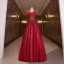 Chic / Beautiful Burgundy Glitter Sequins Prom Dresses Ball Gown 2022 V-Neck Rhinestone Short Sleeve Backless Floor-Length / Long Formal Dresses