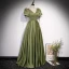 Modest / Simple Clover Green Satin Prom Dresses 2022 A-Line / Princess V-Neck Puffy Short Sleeve Backless Floor-Length / Long Formal Dresses