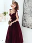 Modest / Simple Burgundy Suede Prom Dresses 2022 A-Line / Princess Spaghetti Straps Bow Sleeveless Backless Floor-Length / Long Formal Dresses