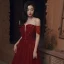 Chic / Belle Bordeaux Perlage Paillettes Robe De Bal 2022 Princesse De l'épaule Manches Courtes Dos Nu Longue Robe De Ceremonie