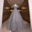 Élégant Gris Paillettes Robe De Bal 2022 Princesse De l'épaule Appliques Gonflée Manches Courtes Dos Nu Longue Robe De Ceremonie