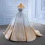 High-end Silver Gradient-Color Wedding Dresses 2022 Ball Gown Scoop Neck Handmade  Beading Rhinestone Sequins Short Sleeve Chapel Train Wedding