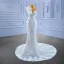 Sparkly High-end White Beading Pearl Sequins Wedding Dresses 2022 Trumpet / Mermaid Scoop Neck Appliques Sleeveless Backless Chapel Train Wedding