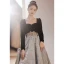 Chic / Beautiful Black Velour Suede Winter Prom Dresses 2022 A-Line / Princess Square Neckline Long Sleeve Rhinestone Floor-Length / Long Formal Dresses