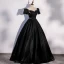 Vintage / Retro Black Satin Prom Dresses 2022 Ball Gown Scoop Neck Puffy Short Sleeve Backless Floor-Length / Long Formal Dresses