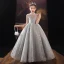 Chic / Beautiful Grey Birthday Flower Girl Dresses 2022 Ball Gown High Neck Beading Rhinestone Sequins Sleeveless Floor-Length / Long Flower Girl Dresses