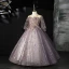 Chic / Beautiful Purple Beading Sequins Birthday Flower Girl Dresses 2022 Ball Gown Scoop Neck Long Sleeve Floor-Length / Long Flower Girl Dresses
