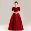 Elegant Black Suede Satin Birthday Flower Girl Dresses 2022 Ball Gown Scoop Neck Short Sleeve Sash Floor-Length / Long Flower Girl Dresses