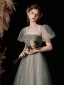 Chic / Beautiful Glitter Sage Green Prom Dresses 2022 A-Line / Princess Strapless Puffy Short Sleeve Backless Floor-Length / Long Prom Formal Dresses
