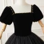 Elegant Black Suede Prom Dresses 2022 Ball Gown Square Neckline Puffy Short Sleeve Appliques Backless Floor-Length / Long Formal Dresses