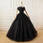 Élégant Noire Glitter Robe De Bal 2022 Robe Boule De l'épaule Faux Diamant Paillettes En Dentelle Fleur Manches Courtes Dos Nu Longue Robe De Bal