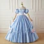 Lovely Sky Blue Satin Pleated Prom Dresses 2022 Ball Gown Strapless Puffy Short Sleeve Backless Bow Floor-Length / Long Formal Dresses