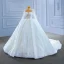 High End Weiß Handgefertigt Perlenstickerei Pailletten Brautkleider / Hochzeitskleider 2022 Ballkleid Stehkragen Lange Ärmel Königliche Schleppe