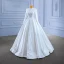 Muslim Elegant White Satin Wedding Dresses 2022 Ball Gown High Neck Handmade  Beading Pearl Lace Flower Long Sleeve Floor-Length / Long Wedding