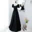 Elegant Black Prom Dresses 2022 A-Line / Princess Square Neckline Puffy Short Sleeve Bow Backless Floor-Length / Long Formal Dresses
