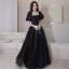 Modest / Simple Black Prom Dresses 2022 A-Line / Princess Off-The-Shoulder Short Sleeve Backless Floor-Length / Long Formal Dresses