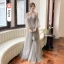 Modest / Simple Grey Bridesmaid Dresses 2022 A-Line / Princess Scoop Neck Short Sleeve Backless Floor-Length / Long Bridesmaid Dresses