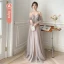 Chic / Beautiful Lace Flower Sequins Dusky Pink Bridesmaid Dresses 2022 A-Line / Princess Short Sleeve Backless Sash Floor-Length / Long Bridesmaid Dresses