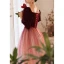 Elegant Burgundy Suede Winter Prom Dresses 2022 A-Line / Princess Square Neckline Long Sleeve Backless Sash Bow Floor-Length / Long Formal Dresses