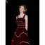 Charming Burgundy Suede Prom Dresses 2022 A-Line / Princess Square Neckline Sleeveless Pearl Rhinestone Backless Floor-Length / Long Formal Dresses