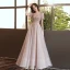 Chic / Belle Champagne Perlage Paillettes Robe De Bal 2022 Princesse Encolure Carrée Manches Courtes Dos Nu Longue Robe De Ceremonie
