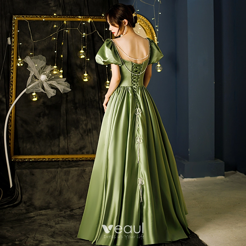 slim fit dress slacks Elegant Mermaid Straps Satin Olive Green Prom Dresses Formal Evening D main image 0