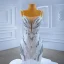 Luxury / Gorgeous High-end White Cascading Ruffles Beading Pearl Rhinestone Sequins Wedding Dresses 2022 Trumpet / Mermaid Spaghetti Straps Sleeveless Backless Court Train