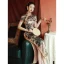 Chiński Styl Vintage Szampan Druk Cheongsam 2022 Syrena / Rozkloszowane Wysokiej Szyi Kótkie Rękawy Podział Przodu Długość Herbaty Wieczorowe Cheongsam