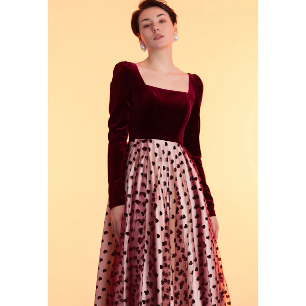 Elegant Suede Velour Black Heart-shaped Burgundy Winter Prom Dresses 2022 A-Line / Princess Square Neckline Long Sleeve Backless Floor-Length / Long Formal Dresses