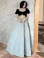 Fashion Black Prom Dresses 2022 A-Line / Princess Off-The-Shoulder Puffy Short Sleeve Backless Embroidered Floor-Length / Long Formal Dresses