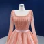 High End Pink Ballkleider 2022 A Linie Eckiger Ausschnitt Perlenstickerei Strass Pailletten Lange Ärmel Rückenfreies Lange Festliche Kleider