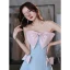 Lovely Sky Blue Rhinestone Bow Prom Dresses 2022 Satin A-Line / Princess Strapless Sleeveless Backless Floor-Length / Long Prom Formal Dresses