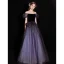 Charmant Violet Glitter Paillettes Robe De Bal 2022 Princesse De l'épaule Manches Courtes Noeud Dos Nu Longue Robe De Ceremonie