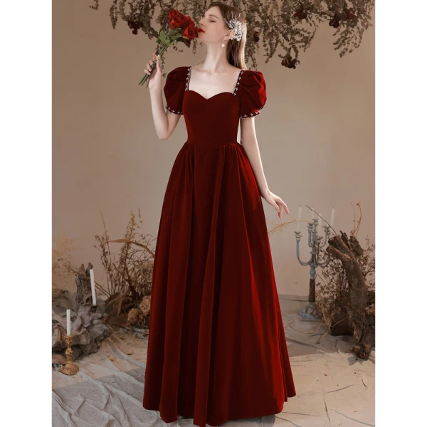 elegant burgundy dresses for women Luxury Beaded Burgundy Formal Dress Long Sleeve Pageant Dresses 67250 –  Viniodress main image 1