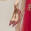 Chic / Beautiful Burgundy Sequins Wedding Shoes 2022 Leather 8 cm Stiletto Heels Pointed Toe Wedding Pumps High Heels