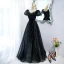 Charmant Noire Glitter Perlage Paillettes Robe De Bal 2022 Princesse Encolure Carrée Manches Courtes Dos Nu Longue Robe De Ceremonie