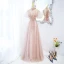 Élégant Rougissant Rose Paillettes Robe De Bal 2022 Princesse Col Haut Perlage Manches Courtes Dos Nu Longue Robe De Ceremonie