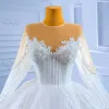 High-end Ivory Wedding Dresses Ball Gown Scoop Neck Handmade  Beading Sequins Long Sleeve Floor-Length / Long Wedding